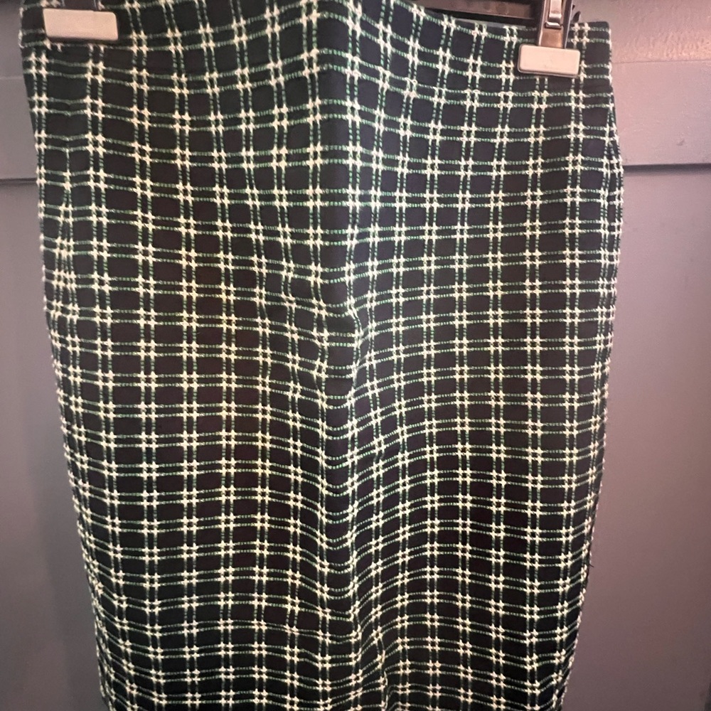 J. Crew Green and White Check Pencil Skirt
